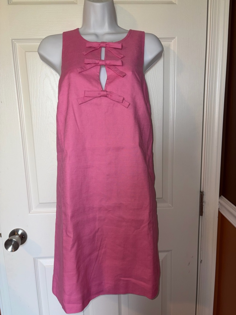 NWT J. Crew Pink Linen Bow Front Shift Dress, BR206, Size Small - Picture 3 of 7